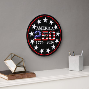 USA 250. Jahrestag 1776-2026 Amerikanische Flagge Große Wanduhr