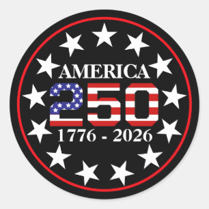 USA 250. Jahrestag 1776-2026 Amerikanische Flagge Runder Aufkleber