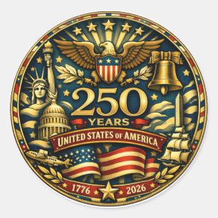 USA 250. Jubiläum 1776 - 2026 Runder Aufkleber
