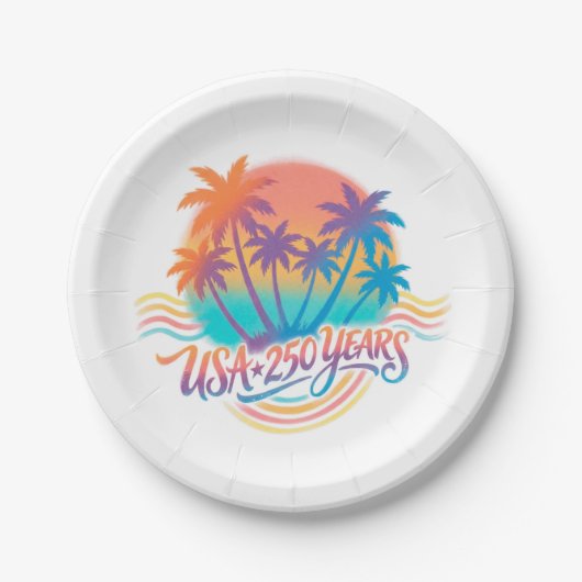 USA 250. Jubiläum Palm Bäume Pappteller (Vorderseite)