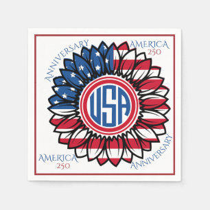 USA 250. Jubiläum Sonnenblume Rot Blau Weiße Kunst Serviette