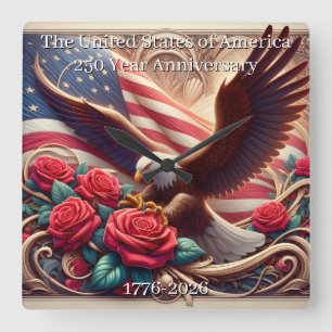 USA 250. Jubiläums-Gedenkausgabe Quadratische Wanduhr