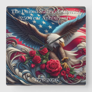 USA 250. Jubiläums-Gedenkausgabe Quadratische Wanduhr