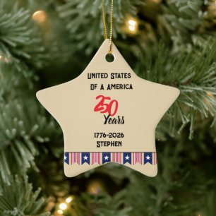 USA 250. Jubiläums-Ornament, patriotisches Farmhau Keramik Ornament