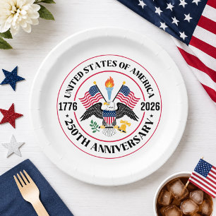 USA 250. Jubiläums-Patriotisches-Adler-Emblem Pappteller