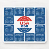 USA 250 mit 2026-Kalender - Rot Weiß Blau Mousepad (Vorne)
