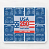USA 250 mit Kalender 2026 - Rot Weiß Blau Mousepad (Vorne)