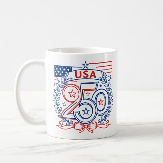 USA 250 Patriotic Anniversary Emblem Design Kaffeetasse (Links)