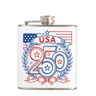USA 250 Patriotisches Jubiläumsemblem-Design Flachmann