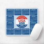 USA 250 with 2026 Calendar - Red White Blue Mousepad (Mit Mouse)
