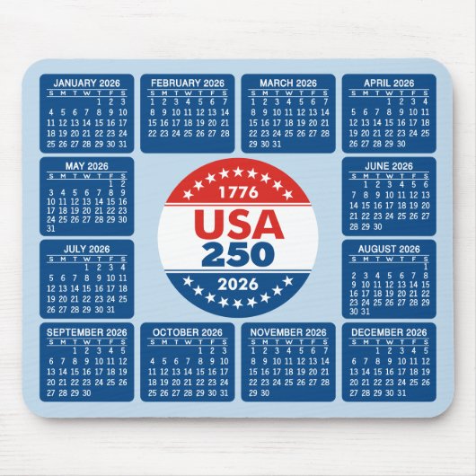 USA 250 with 2026 Calendar - Red White Blue Mousepad (Vorne)