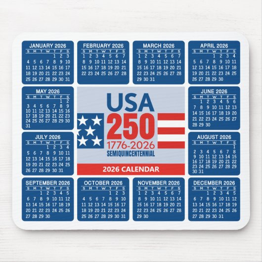 USA 250 with 2026 Calendar - Red White Blue Mousepad (Vorne)