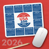USA 250 with 2026 Calendar - Red White Blue Mousepad