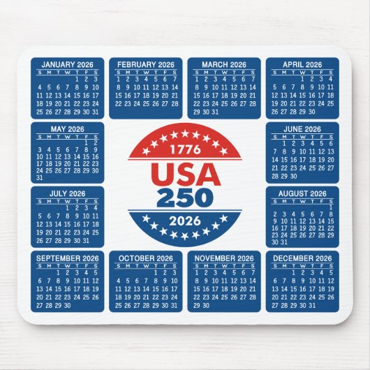USA 250 with 2026 Calendar - Red White Blue Mousepad (Vorne)