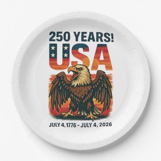 USA 250 Years – Patriotic Bald Eagle July 4th 2026 Pappteller (Vorderseite)