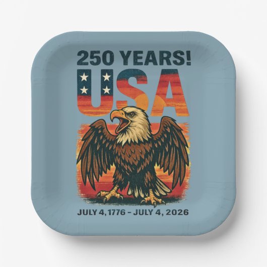 USA 250 Years – Patriotic Bald Eagle July 4th 2026 Pappteller (Vorderseite)
