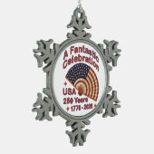 USA 250 Years Patriotic Fan Design – 1776-2026 Schneeflocken Zinn-Ornament (Links)