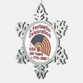 USA 250 Years Patriotic Fan Design – 1776-2026 Schneeflocken Zinn-Ornament (Rechts)
