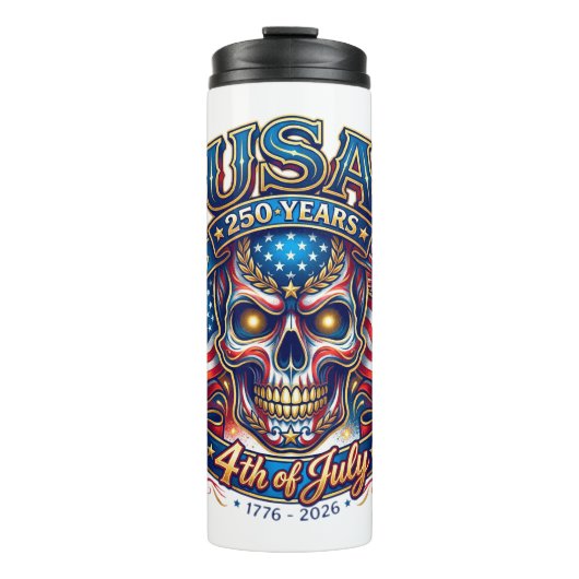 USA 250 Years Patriotic Skull 4th of July Thermosbecher (Vorderseite)