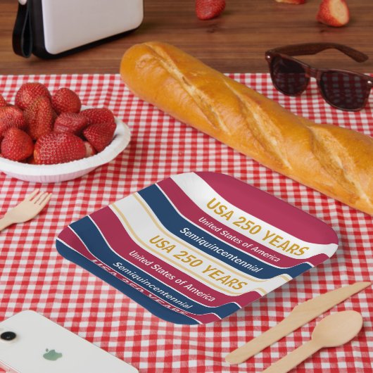 USA 250 Years Semiquincentennial Patriotic Stripes Pappteller (Picknick)