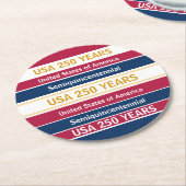 USA 250 Years Semiquincentennial Patriotic Stripes Runder Pappuntersetzer (Angewinkelt)