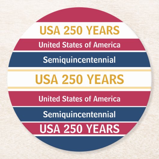 USA 250 Years Semiquincentennial Patriotic Stripes Runder Pappuntersetzer (Vorderseite)