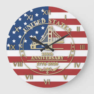 USA 250th Anniversary Golden Gate Patriotic Flag Große Wanduhr