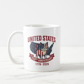 USA 250th Anniversary  Patriotic Cat American Flag Kaffeetasse