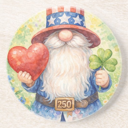 USA 250th Anniversary Patriotic Gnome Heart Shamro Getränkeuntersetzer (Vorne)