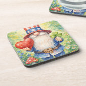 USA 250th Anniversary Patriotic Gnome Heart Shamro Getränkeuntersetzer (Linke Seite)