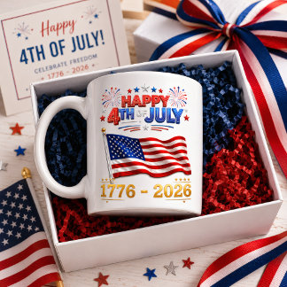 USA 4. Juli 1776-2026 Patriotische Flagge Feuerwer Kaffeetasse