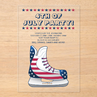 USA 4. Juli Hockey Schlittschuh Acryleinladungen