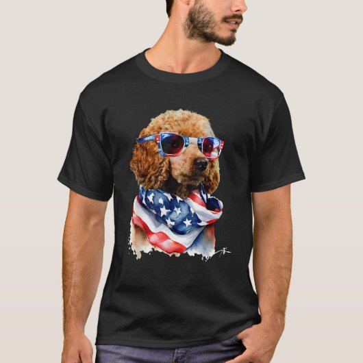 USA 4. Juli Patrotic Funny Niedlich Poodle Dog Lov T-Shirt (Vorderseite)