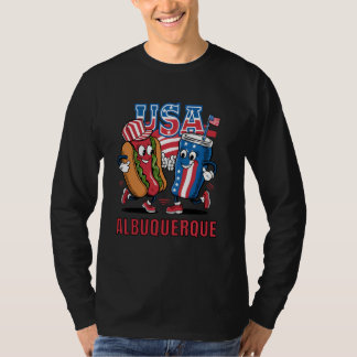 USA Albuquerque Hotdog and Soda Cartoon T-Shirt
