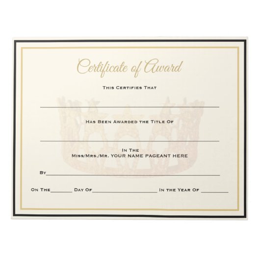 USA America Crown Certificates-Award Notizblock (Vorderseite)