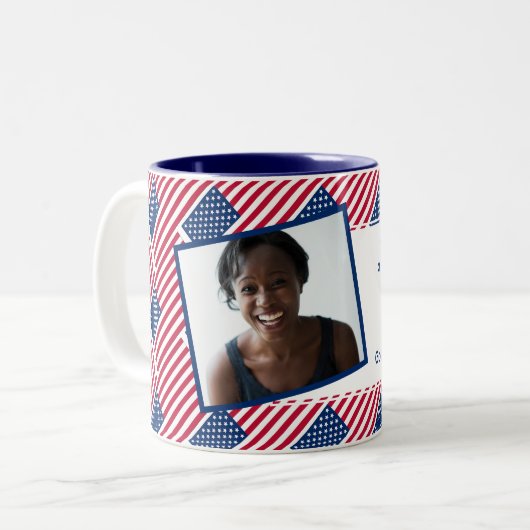 USA AMERICA FLAG Fotovorlage Ihren Text hinzufügen Zweifarbige Tasse (Vorderseite Links)