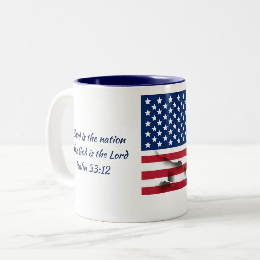 USA AMERICA FLAG MAP Scripture Customized WHITE Zweifarbige Tasse (Vorderseite Links)