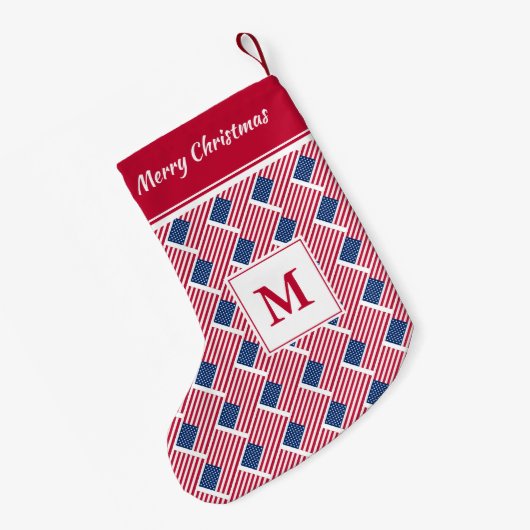 USA AMERICA Flag Monogram Custom Text Kleiner Weihnachtsstrumpf (Rückseite (Hängend))
