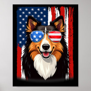 Usa America Flag Rough Collie Hund 4. Juli Patriot Poster