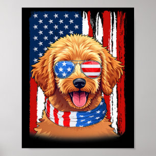 Usa America Flagge Goldendoodle Hund 4. Juli Patr Poster