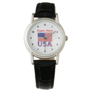USA America Flagge Rot Personalisierte Damen- Armbanduhr