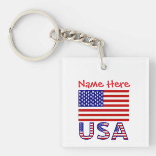 USA America-Flagge Rot Personalisiertes Quadrat Schlüsselanhänger