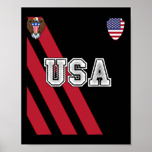 USA America Soccer Jersey Red Blue Football Ball T Poster