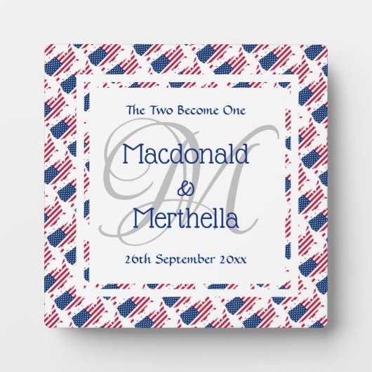 USA AMERICA Wedding Keepake Geschenk Custom Monogr Fotoplatte (Vorderseite)