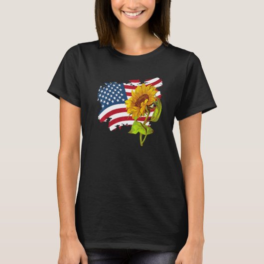 USA American Flag And Sunflower casual Graphic T-Shirt (Vorderseite)