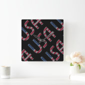 USA American Flag Colors Typografie Quadratische Wanduhr (Zuhause)