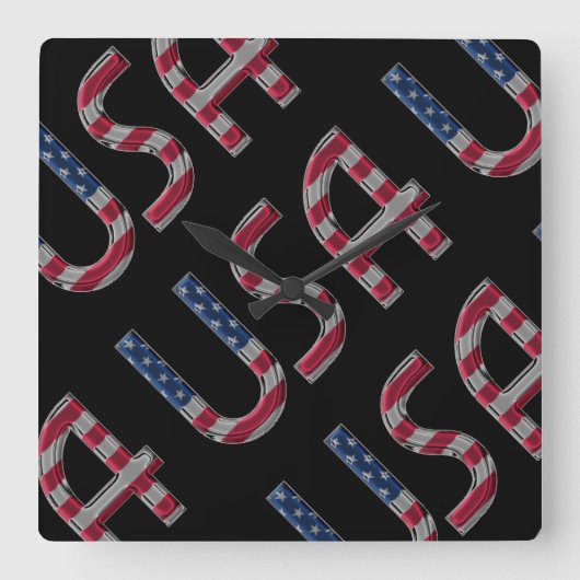 USA American Flag Colors Typografie Quadratische Wanduhr (Vorderseite)