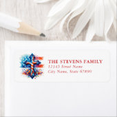 USA American Flag Cross Return Address Labels (Insitu)
