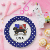 USA American Flag Dachshund Dachsie (black & tan) Pappteller (Party)