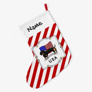 USA American Flag Dackel Dachshund (schwarz & tan) Großer Weihnachtsstrumpf